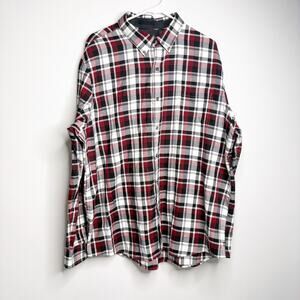 Chaps Men’s XXL Plaid Flannel Shirt Red Black White Long Sleeve Button Down